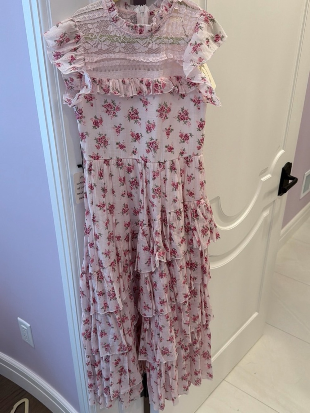 Girls Floral Ruffle Maxi Dress - Pink